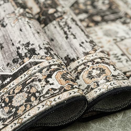 RUUGME 8x10 Black Washable Area Rug Vintage Style Non Slip Carpet for Living Room and Bedroom