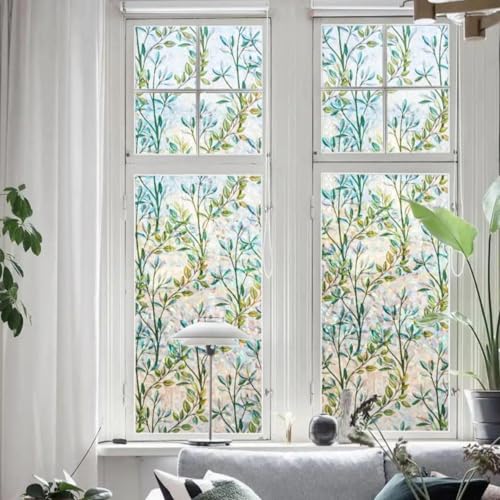 Finnez Leaf Privacy Window Film - Static Cling, Rainbow Effect, 35.4" x 26.2 Feet