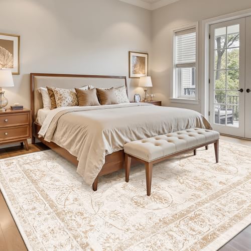 Madane 8x10 Washable Area Rug for Living Room - Natural Ivory, Soft & Non-Slip