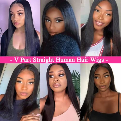 16 Inch Human Hair V Part Wig for Black Women - No Leave Out, Glueless, Natural Color
