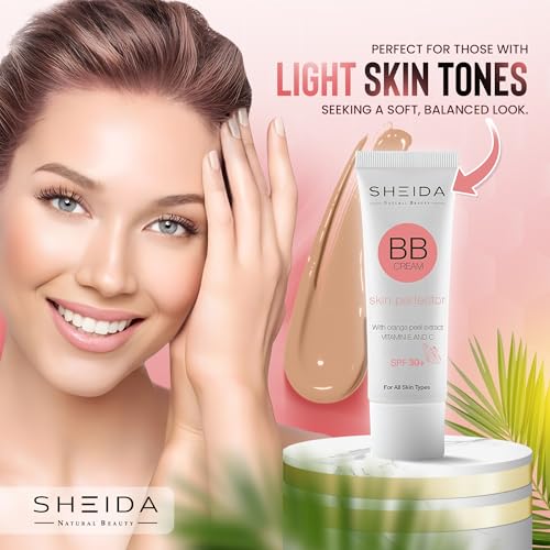 Sheida BB Cream with SPF 30+, Hydrating Daily Tinted Day Cream, Natural Finish, Buildable Light Coverage, 24h Moisture, Vitamin C & E for Even Skin Tone and Radiant Look ? 50 ml (Light)