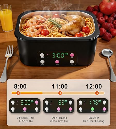 Cordless Electric Lunch Box with 6.7 Cup Capacity & Smart Timer