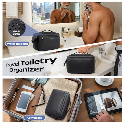 Men's Travel Toiletry Bag with 180° Flat Opening and Wet Pocket – 5L Dopp Kit Organizer