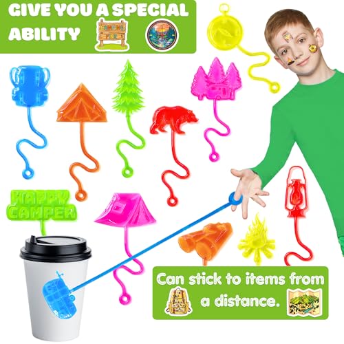 48PCS Camping Party Favors - 24PCS Temporary Tattoos & 24PCS Stick Hands Party - Perfect Birthday Party Supplies, Goodie Bag Stuffers, Treasure Box Toys, Classroom Prizes, and Student Gifts