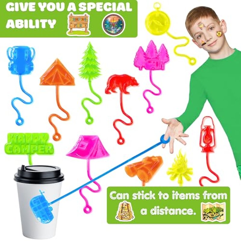 48PCS Camping Party Favors - 24PCS Temporary Tattoos & 24PCS Stick Hands Party - Perfect Birthday Party Supplies, Goodie Bag Stuffers, Treasure Box Toys, Classroom Prizes, and Student Gifts