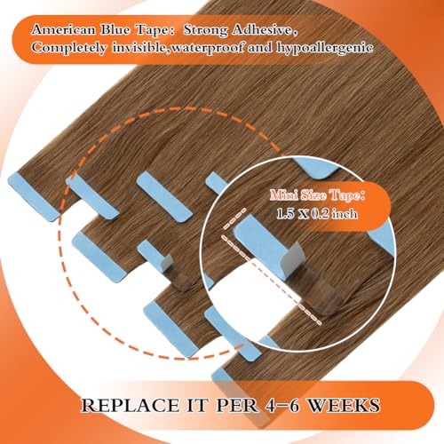Tape-In Hair Extensions Human Hair 18 Inch Light Medium Brown (#6) 50g Set