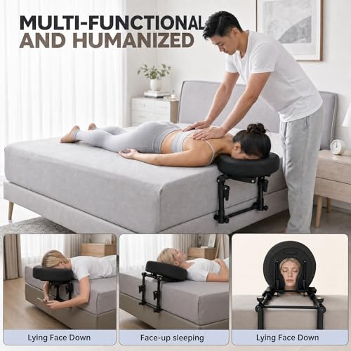 Adjustable Massage Headrest for Bed - Portable Face Cradle Pillow for Post-Surgery & Relaxation - Black (6-17IN)
