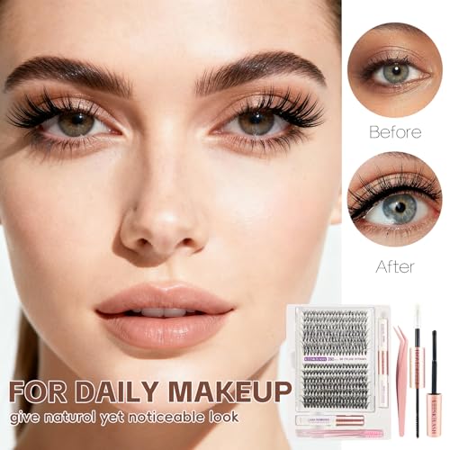 Lash Clusters Kit Individual Eyelash Extension Lashes Wispy Waterproof DIY Cat Eye, with Lash Bond Seal Tweezers 30D&40D 280PCS 9-16mm