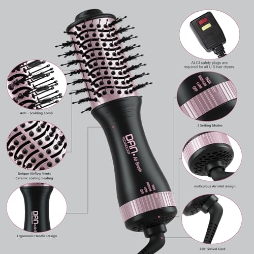 DAN Dual Voltage Hair Dryer Brush - Black 4-in-1 Travel Styling Tool