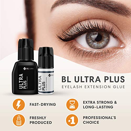 BL Lashes Ultra Plus | Lash Glue for Lash Extensions, Quick Drying Within 2-3 Sec, Up to 7 Weeks Long-Lasting Lash Retention, Black Adhesive for Professional Supplies (10g)