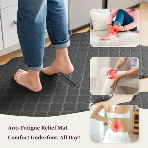 Arenarug Scalloped Kitchen Floor Mats 2PCS - Black, 24 x 39 & 24 x 59 Inches