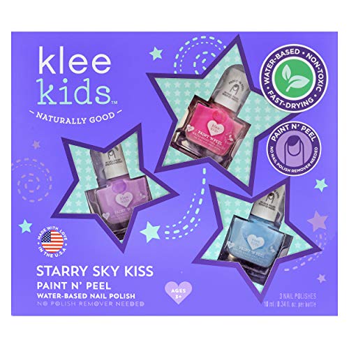 Klee Naturals Water-Based Peelable Nail Polish Gift Set - Starry Sky Kiss, Odor-Free, Non-Toxic, Made in USA
