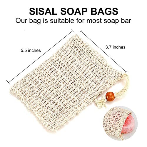8 Pack Soap Bag Natural Sisal Soap Saver Bag Pouch Mesh Waste Exfoliating Foaming and Drying Soap Holder for Shower