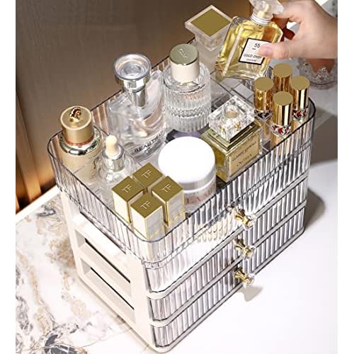 MIUOPUR Makeup Organizer with 3 Large Drawers, Countertop Organizer for Cosmetics, Ideal for Bathroom and Bedroom Vanity Countertops, Desk Storage Holder for Lipstick, Brushes and Nail Polish
