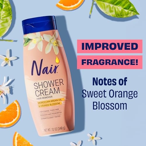 Nair Shower Cream Hair Remover 12 oz Pack of 2 with Moroccan Argan Oil & Orange Blossom