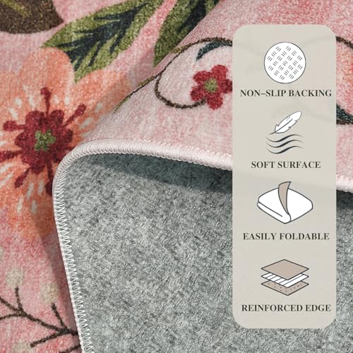 WARMYS 8x10 Pink Boho Floral Washable Area Rug - Dusty Pink & Green