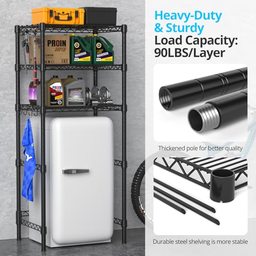 3-Tier Adjustable Mini Fridge Stand - Black Metal Storage Rack, 26.58 x 20.28 x 65.56 Inches