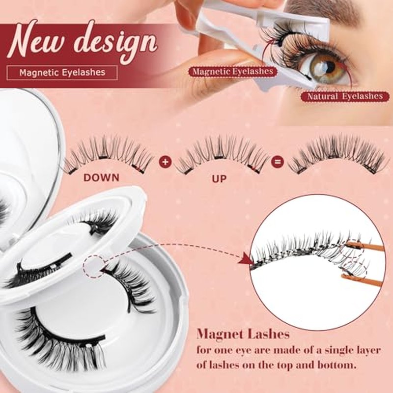Higu clace Magnetic-Eyelashes 2 Pairs Magnetic Eyelashes with Applicator Soft Eyelashes Magnetic Lashes Natural Look Wispy pesta?as magn?ticas Without Eyeliner Easy to Wear and Remove (A+H)