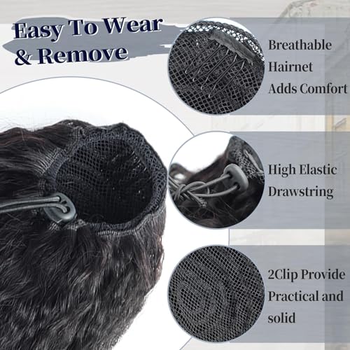Human Hair Ponytail Extension 24 Inch Kinky Straight Drawstring Clip-In for Black Women