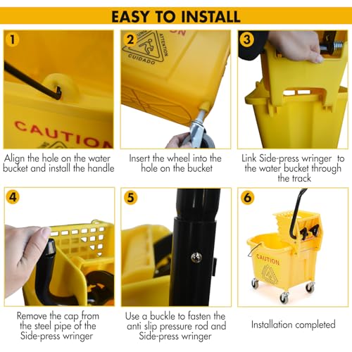 KULED Commercial Mop Bucket Set with 2 Mop Heads, Caution Sign & Wheels, 38 Quart