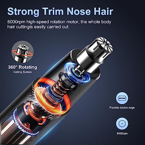 Professional Nose Hair Trimmer, LED Display, USB Rechargeable, Waterproof Double-Edge Blade for Men, Women, IPX7 Rated (Flat)