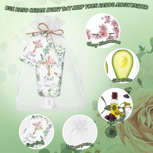 24 Set Baptism Favors Hand Cream First Communion Favors for Guest Hand Lotion with Cross Cards Organza Bags Baby Baptism Favor Baby Shower Favors Christening Favors for Guests Wedding Birthday
