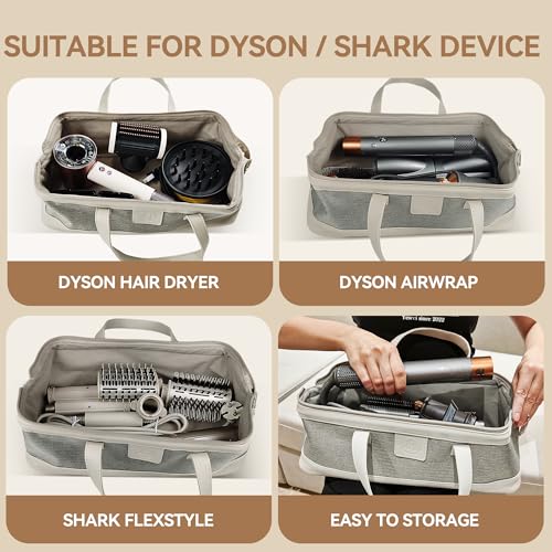 Travel Hair Dryer Bag for Dyson Supersonic, Portable Waterproof Storage Case for Dyson Airwrap, Hair Tools Case for Shark Flexstyle (Light Grey)