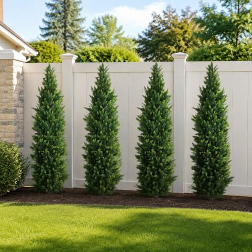 Artificial Cedar Topiary Trees 5ft Set of 2 - Outdoor Greenery with Ground Spikes