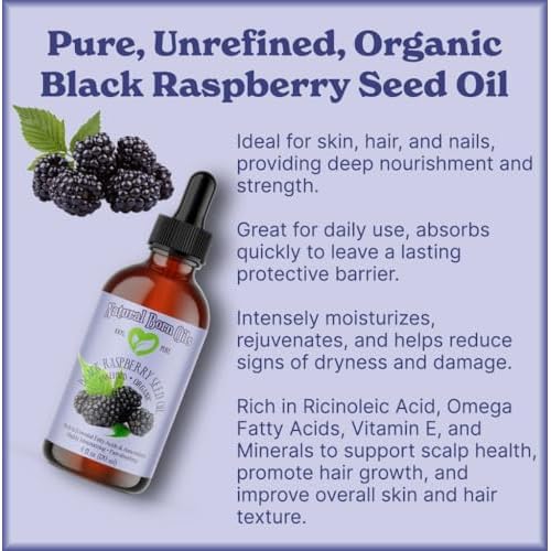 Natural Born Oils Black Raspberry Seed Oil, 16oz, Organic, Cold-Pressed, High in Ellagic Acid, Skin Moisturizer, Hair Health