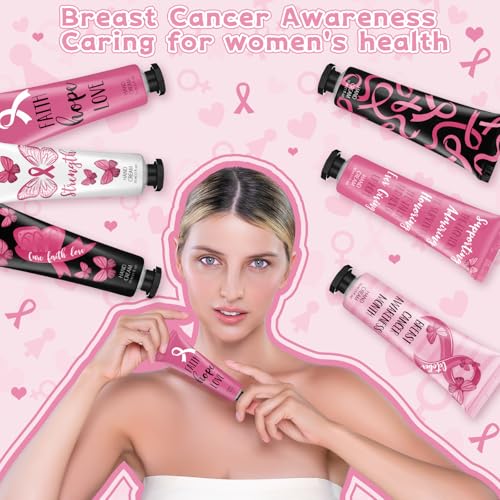 48 Pcs Breast Cancer Awareness Gift Women Cancer Accessories Pink Ribbon Survivor Gifts Travel Hand Cream Bulk 30ml Hand Lotion Natural Botanical Fragrance Working Dry Cracked