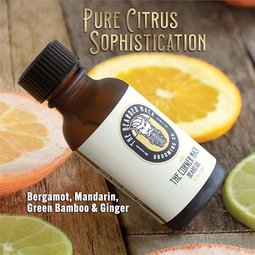 The Bearded Mack ? The Corner Mack Signature Beard Oil | Citrus Cologne Scent ? Bergamot, Mandarin, Bamboo & Aquatic Notes | Hydrates, Softens & Eliminates Beard Itch | 1oz