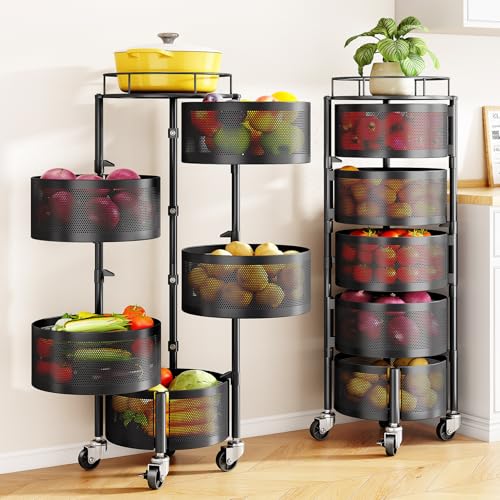 Rotating 5-Tier Fruit and Vegetable Basket Stand - Black