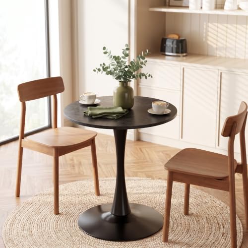 Small Round Dining Table 28-inch Tulip Table with Metal Pedestal, Black