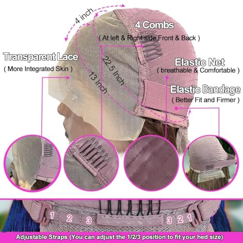 Blue Lace Front Wig Human Hair Body Wave 20 Inch Glueless Pre Plucked with Baby Hair - Navy Blue 13x4 HD Lace Frontal Variation of THIS listing