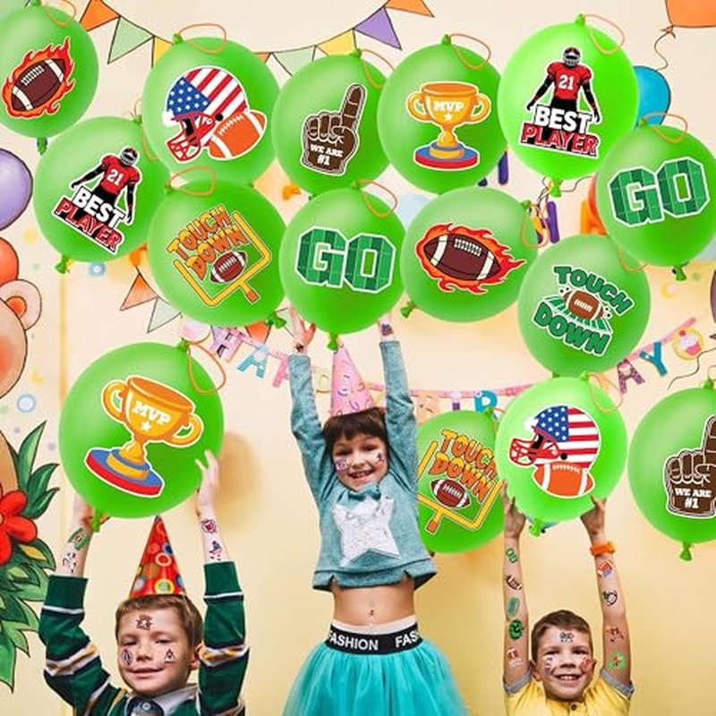 72 PCS Football Party Favors ? 48 Pre-Cut Temporary Tattoos & 24 Football Punch Balloons Themed Birthday Party Decorations Supplies Favors Gifts Goodie Bag Fillers Classroom Rewards for Boys Girls