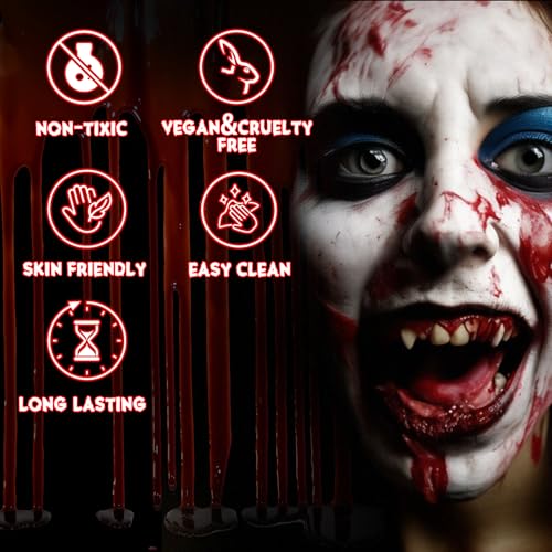 Halloween Fake Blood Makeup Kit, Blood Spray 2.1oz + Dripping 2.1oz + Coagulated 1.41oz(3PCS), Washable Realistic SFX Makeup for Cosplay, Clothes, Vampire, Zombie, Scary Clown