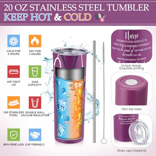 Nurse Gift Set with 20oz Insulated Tumbler Tote Bag and Candles - Purple