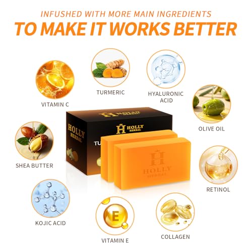 XXL 2.84oz Turmeric Soap Bar - Kojic Acid Soap Dark Spot Remover & Scars - Original Japanese Complex Vitamin C Collagen Shea Butter Retinol Acid Dark Spot Remover for Face Body Skin