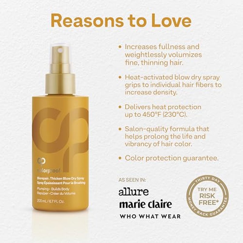 Colorproof Biorepair Thicken Blow Dry Spray 6.7 Fl. Oz. Volumizing Hair Prep Spray for Fine, Thinning Hair w/Fresh Lime, Eucalyptus, Mint Leaf & Rosemary Scent, Color & Heat Protection