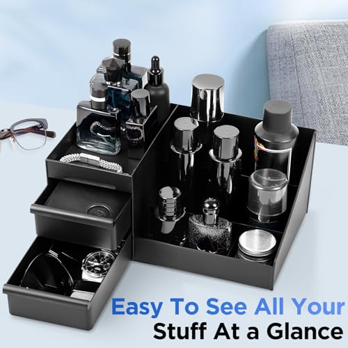 Black Cologne Organizer Stand for Men, Bathroom Counter Storage Shelf