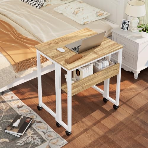 GreenForest 31.5-Inch Oak Folding Rolling Desk with Locking Wheels, Space-Saving Design