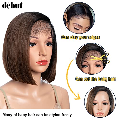 Ombre Brown Asymmetrical Bob Lace Front Wig with Baby Hair - Auburn 1B/30 Variant