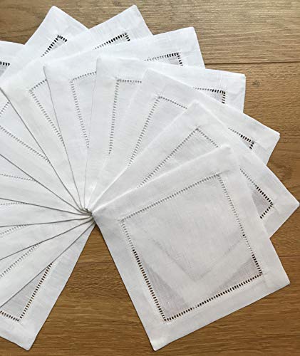Minhcraft White Linen Cocktail Napkins 6x6 Inches Set of 50 Eco-Friendly Table Linens