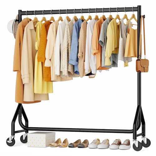 HYSEYY Heavy Duty Black Clothes Rack 48 Inch Rolling Garment Organizer