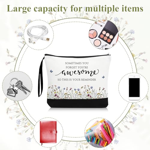Reginary 30 Pcs Makeup Bags Gift for Women Bulk Inspirational Flower Canva Cosmetic Bag with Zipper You Are Awesome Thank You Gift for Staff Employee Coworker Team Nurse Caregiver (Gratitude)