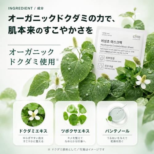 All Natural Houttuynia Cordata Face Mask Sheet - Soothing & Sebum Control - 13 Pack