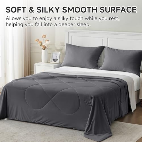 HOMFINE Queen Cooling Comforter - Breathable, Double-Sided Cool Technology, 90x90 Inches, Gray