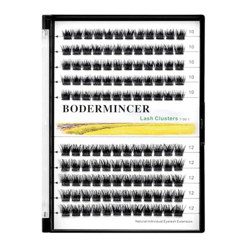 Bodermincer 120 Clusters 10mm+12mm/12mm+14mm Mixed Lash Cluster False Eyelash Individual Cluster EyeLashes Grafting Fake False Eyelashes Eyelash Extension (M01-Black-12mm)
