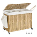 SONGMICS 210L Natural Synthetic Rattan Rolling Laundry Hamper with Lid & Removable Liners