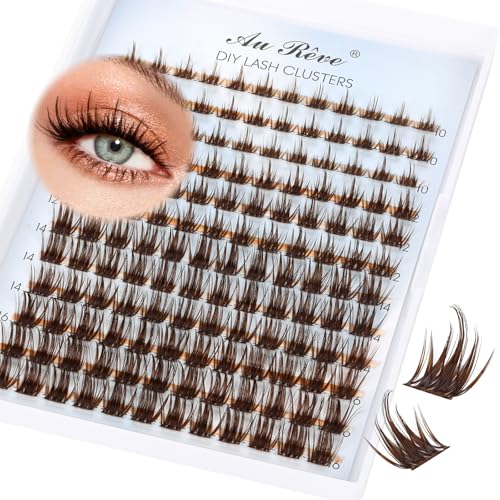 Lash Clusters Brown Fairy Eyelash Clusters DIY Eyelash Extensions 10-16MM D Curl Natural Individual Lashes Wispy 120Pcs Manga Lashes Cluster, DIY Lash Extensions at Home